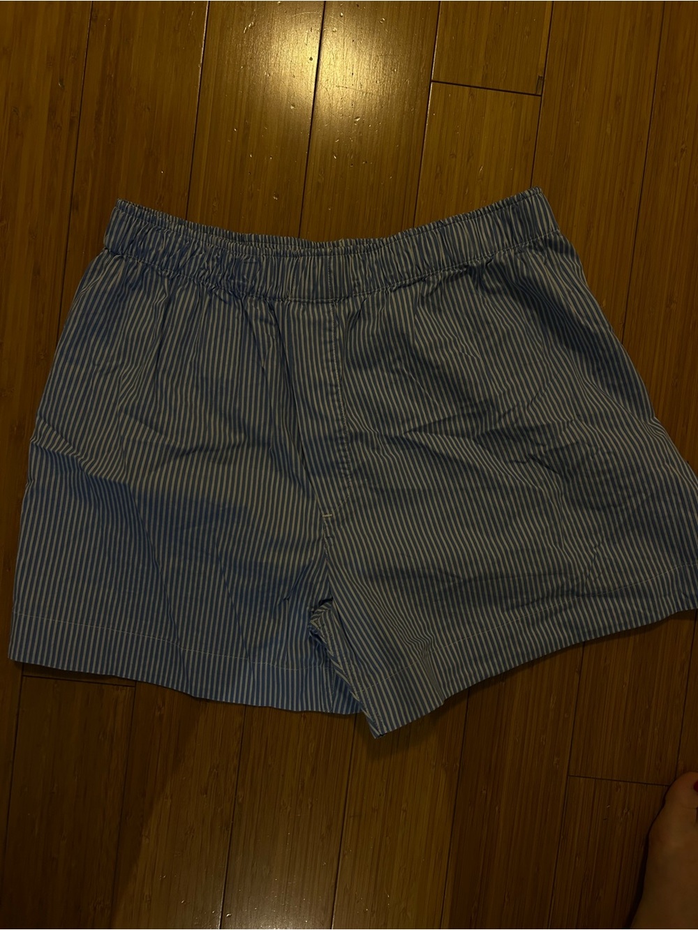 Women’s Blue Striped Elastic-Waist Shorts